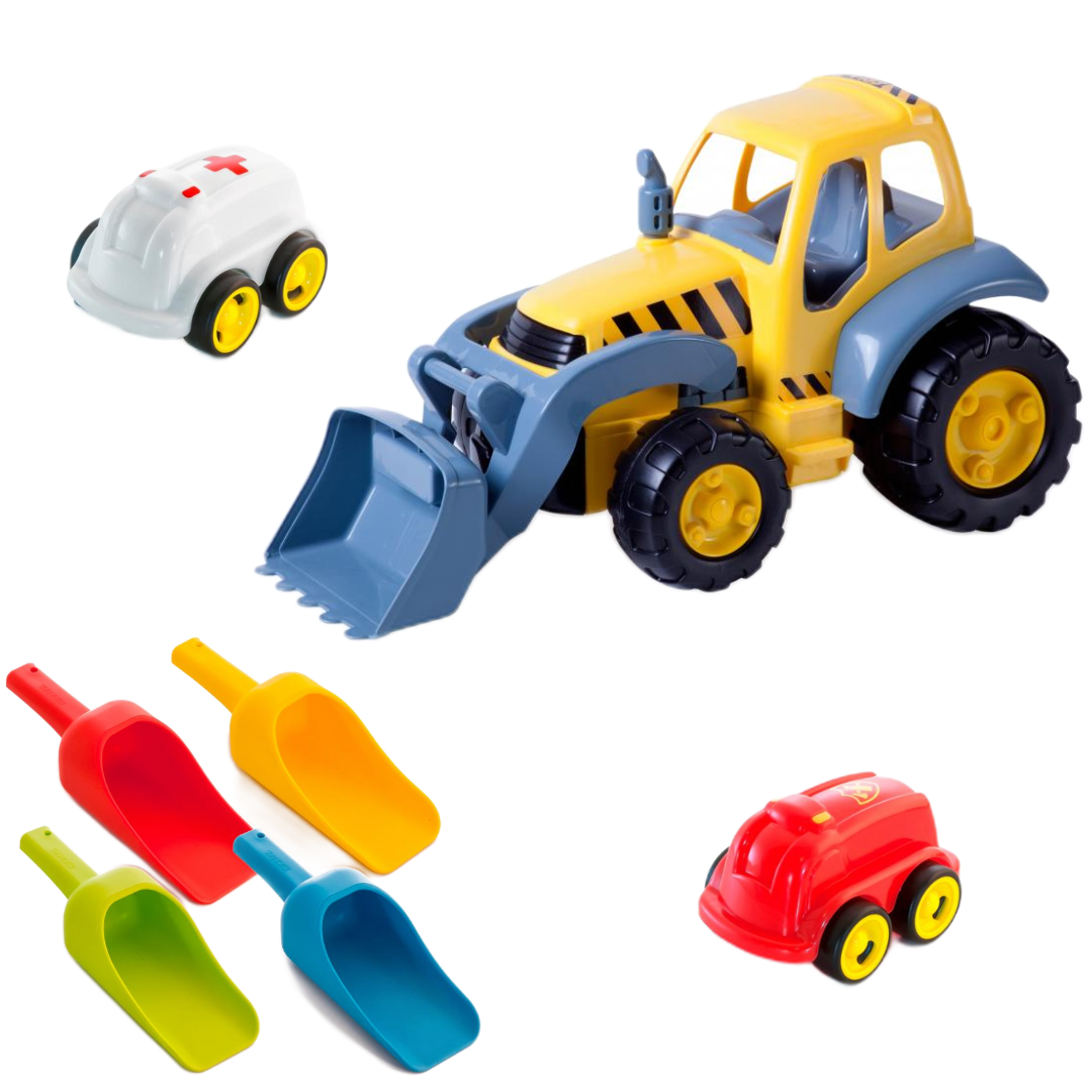 Auta, hračky do písku a dopravní značky